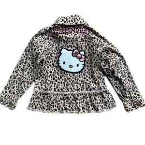 Hello Kitty Leopard Print Peplum Jacket Kitty Patch Girls Size 4 stretch cotton